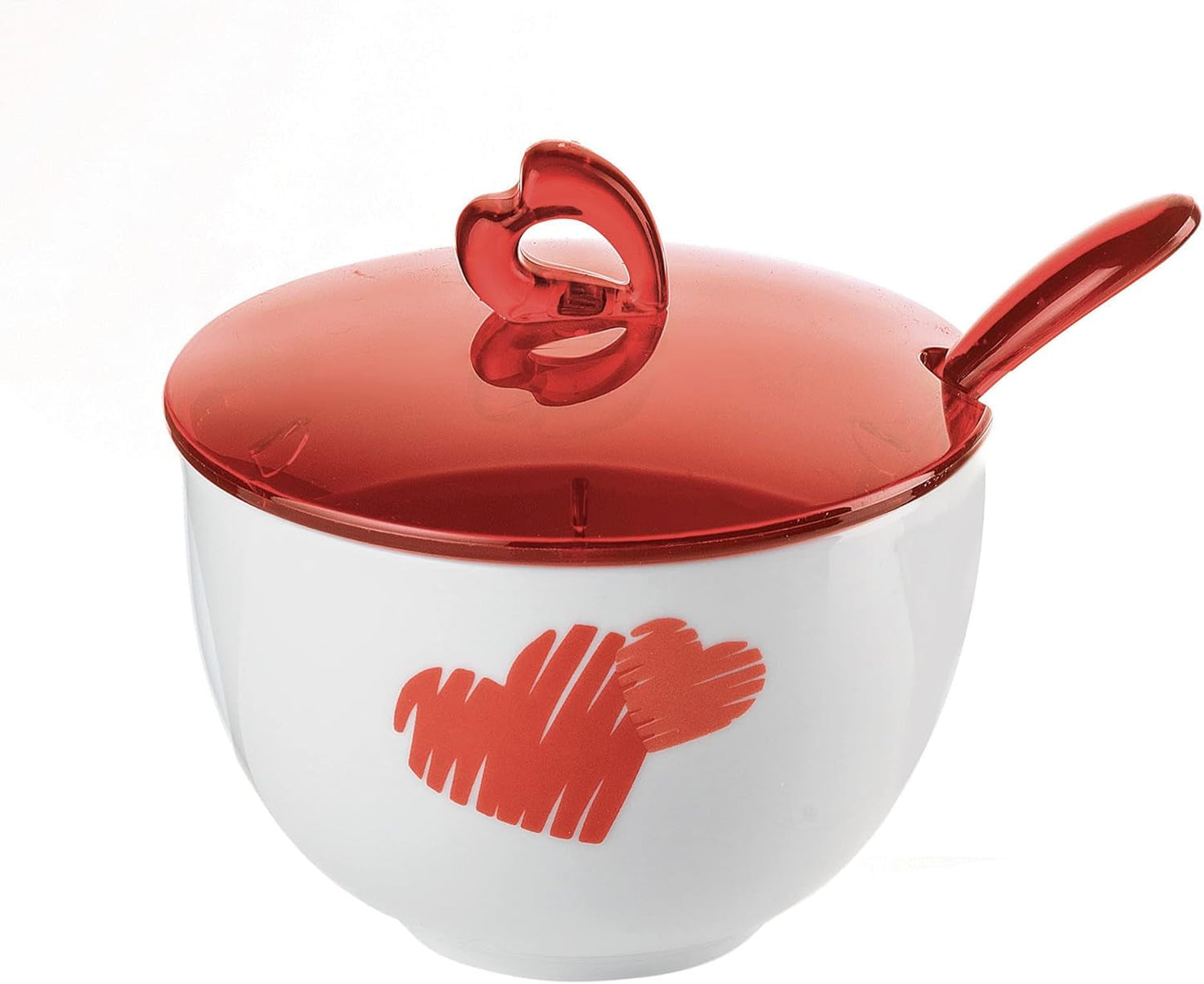 Guzzini - Love, Zuckerdose mit Löffel - transparent rot, 12,6 x 12,6 x H9,8 cm | 200 ccm – 11470065