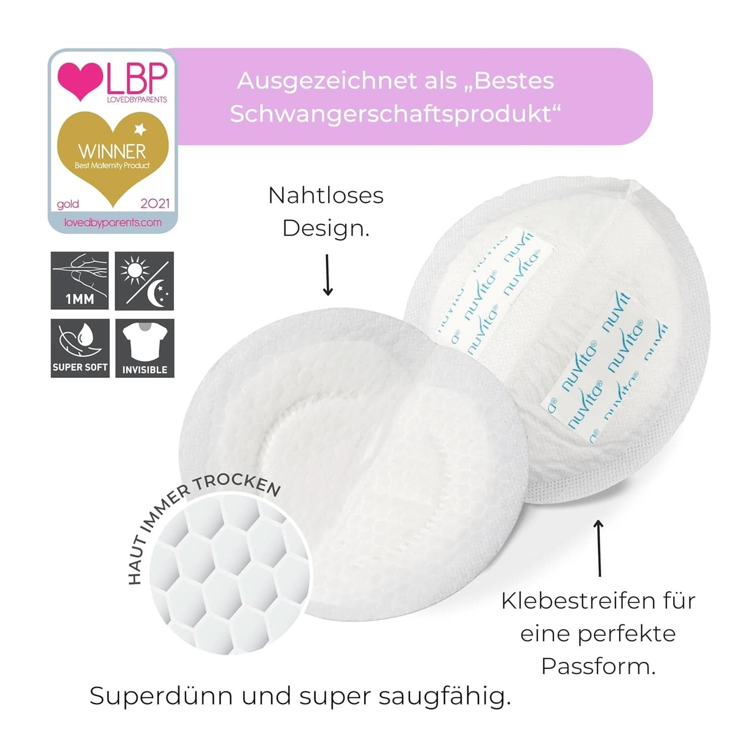 Nuvita 1202 – Saugstoffe für das Stillen am Tag und in der Nacht, Zubehör für Lebensmittel und Stillen, Bebe Naty Shop