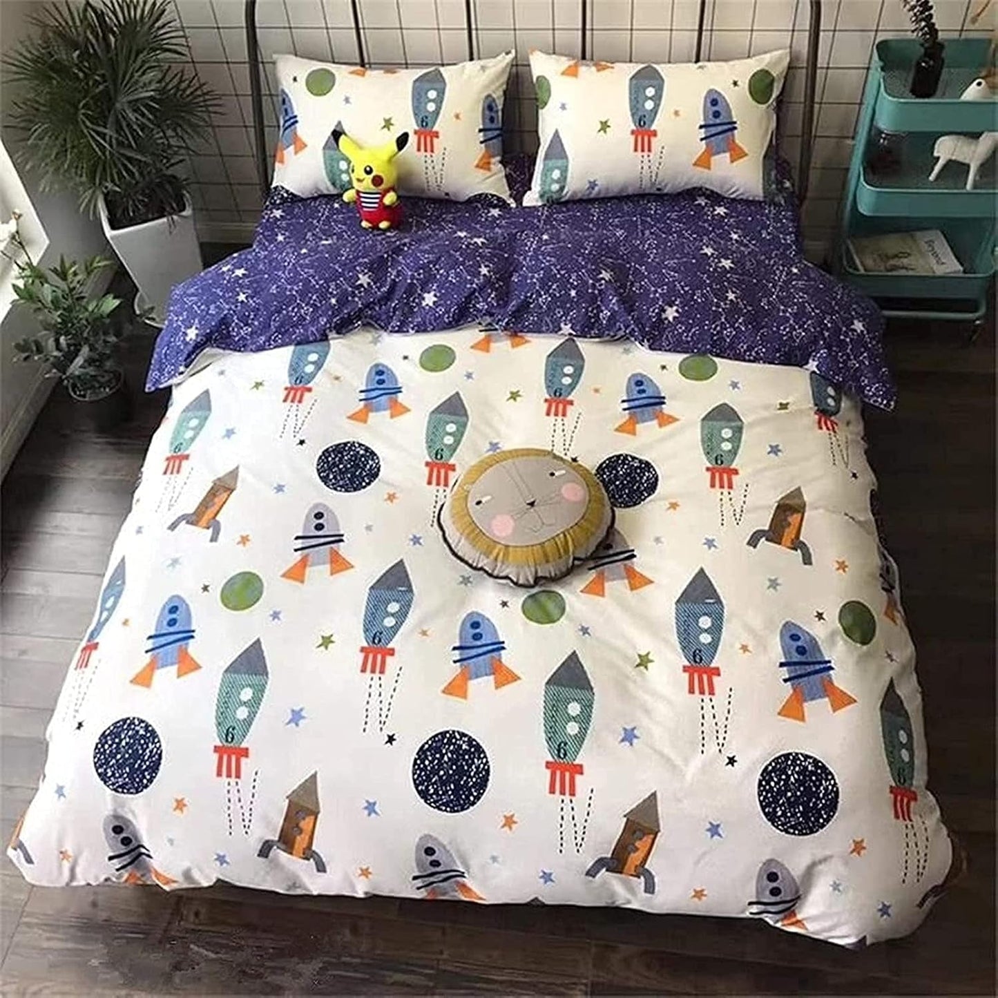 Kinderbettwäsche, Raketen und Planeten, Wendedesign, Baumwolle Bettwäsche - Kinder Naty Shop