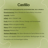 Spezialitätenkaffee Bohnen 100% Arabica Natural Mittlere Röstung Gewaschener Prozess Zitrus Schokolade Karamell Schattenanbau Sierra Nevada (250 g, Castillo)