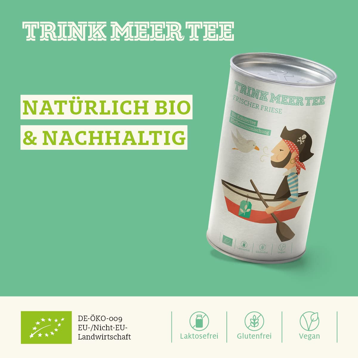 Trinken Sie mehr Tee FRISCHER FRIESE - Bio-Kräutertee | Minzmischung | Bio-Minztee | Loser Tee in Teedose | Geschenk I 50 G