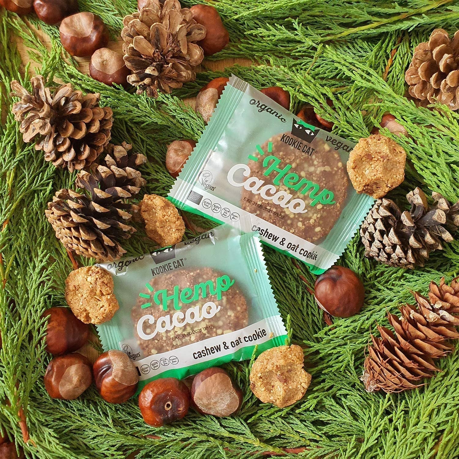 Hanfsamen und Kakao – einzeln verpackt, vegan, glutenfrei, sojafrei, Bio-Cashew- und Haferkekse – 12 x 50 g Multipack