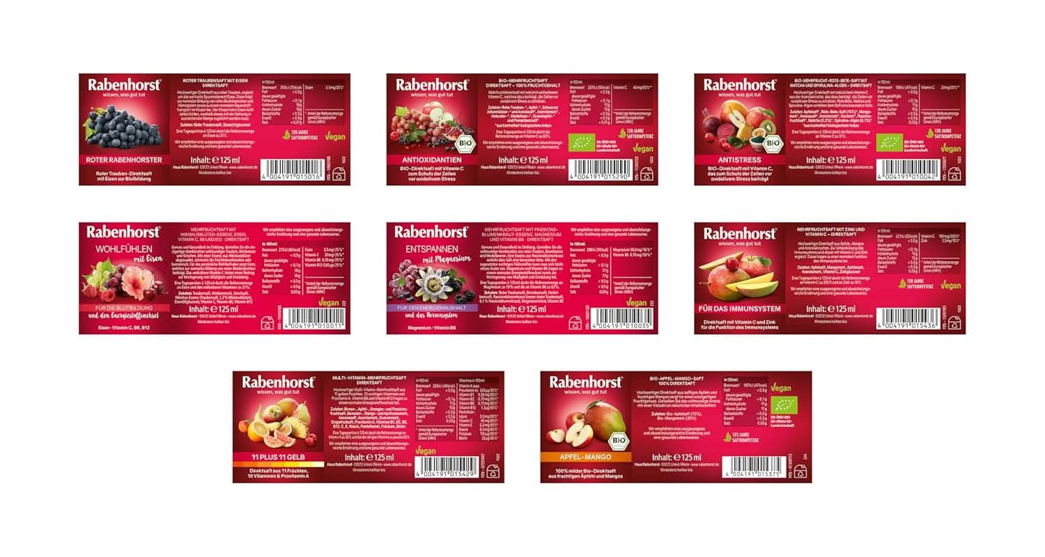 Rabenhorst Mini-Probierpaket, 8 Sorten oder 3 Flaschen (24 x 125 ml) Alkoholfreie Getränke Naty Shop