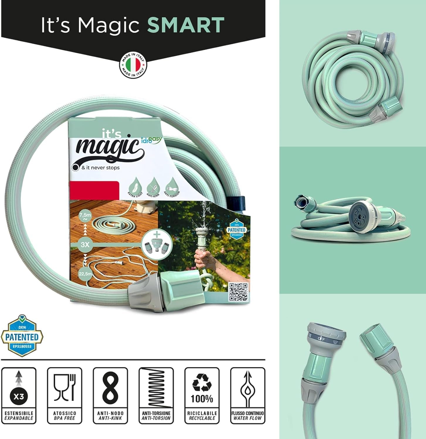 Magic Soft Smart 30 Meter – Gartenbewässerungsrohr, knoten- und verdrehsicher, Wasserschlauch