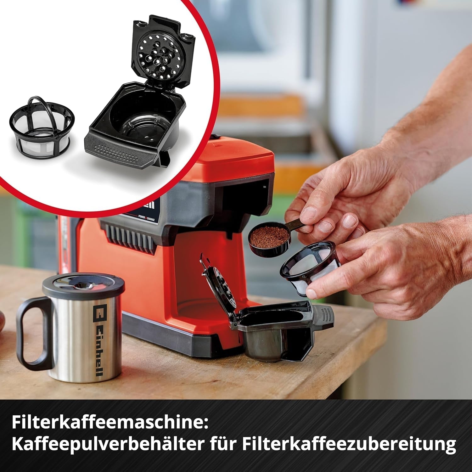 Akku-Espressomaschine Einhell TE-CF 18 Li-Solo Power X-Change (18 V, 240 ml Wassertank, für Filterkaffee und Kaffeekapseln, Tragegriff, inkl. Kaffeebecher mit Deckel, ohne Akku)