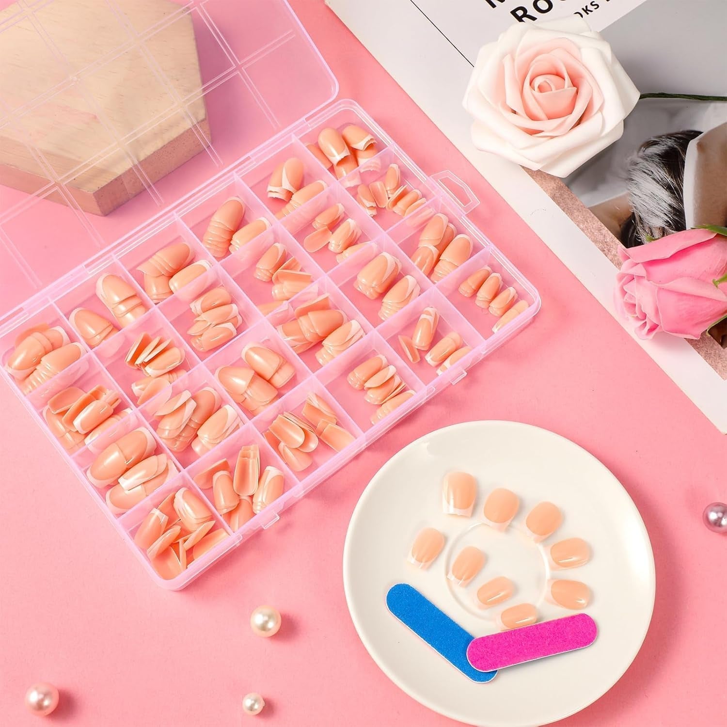 360 Stück französische künstliche Nägel, mittelgroß, rechteckig, künstliche Nägel mit künstlicher Nagelfeile, natürliche Spitzen, DIY zum Aufdrücken, für Damen und Frauen