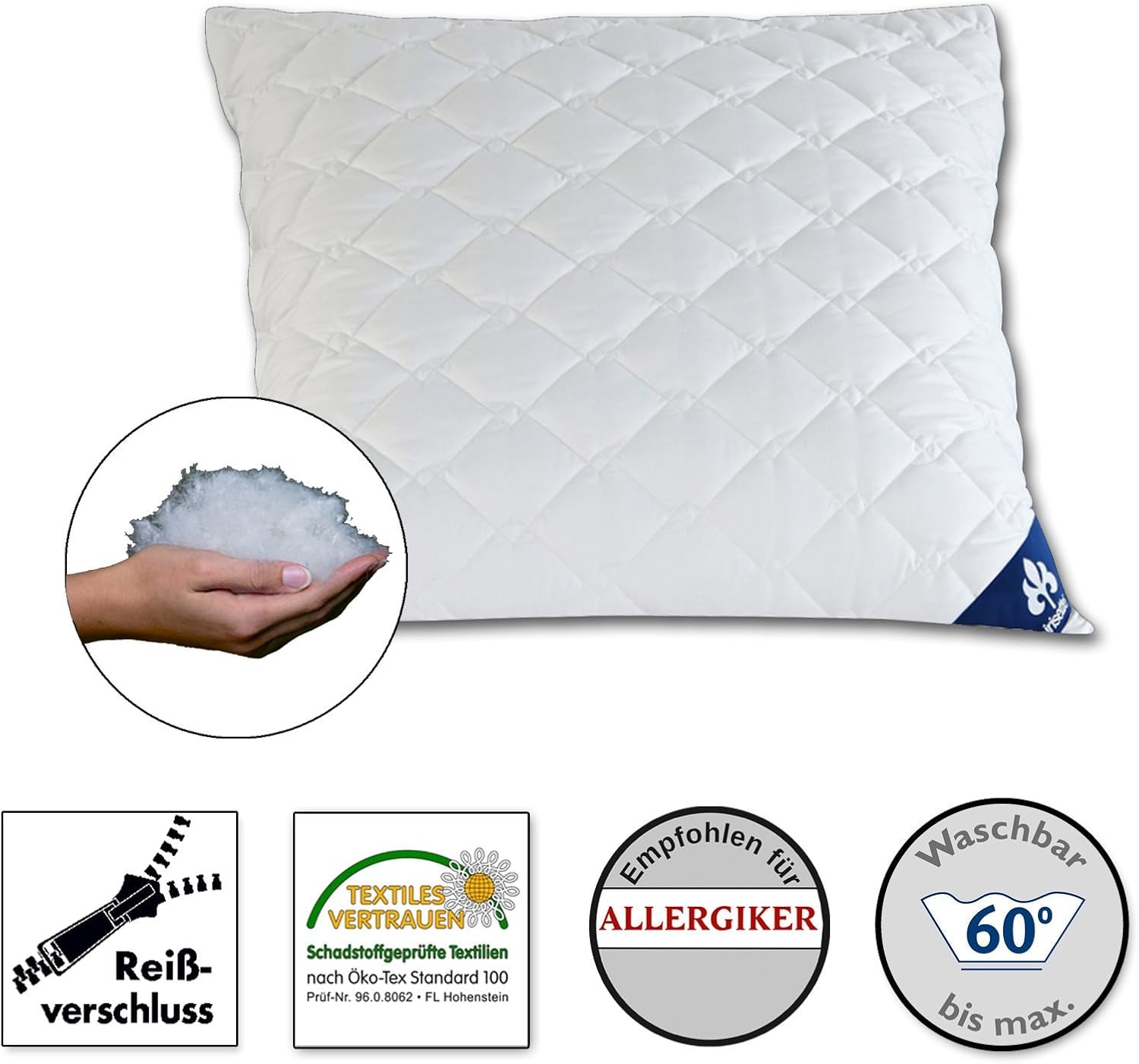 Irisette Micro Thermo Kissen – Hergestellt in Deutschland – Kissen mit abnehmbarem weichem Mikrofaserbezug, 40 x 80 cm, Öko-Tex-zertifiziert. Naty Shop Standard-Kissen, einzeln, 1 Packung – 80 x 80 cm