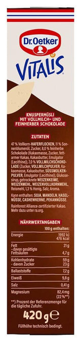 Dr. Oetker Vitalis KnusperPlus Double Chocolate: Knuspriges Müsli mit Vollmilch- und Zartbitterschokolade, 7er Pack (7 x 450g)
