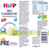 HiPP PRE Bio-Combiotic-Formel, trinkfertig (6 x 200 ml). Säuglingsmilch von Geburt an enthält nur Laktose als Kohlenhydrate, beste Bio-Qualität
