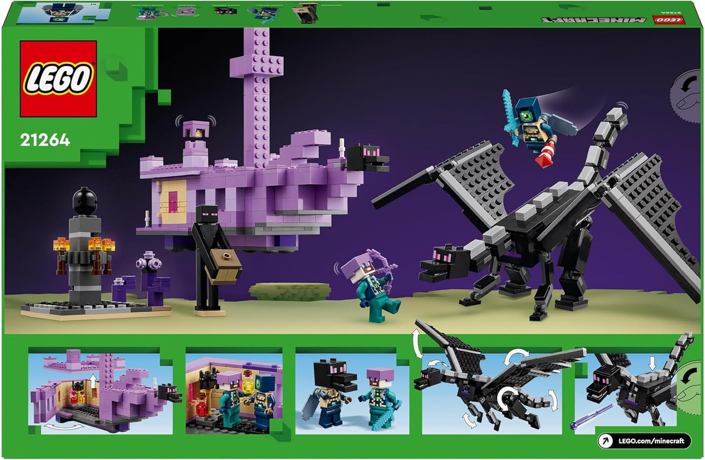 LEGO Minecraft The End Dragon und The End Ship Action-Spielzeug- und Entdeckungsset Videospiel-Bauset Abenteuerset Geschenk für Jungen und Mädchen ab 8 Jahren 21264 Bausets Beuche den LEGO-Store