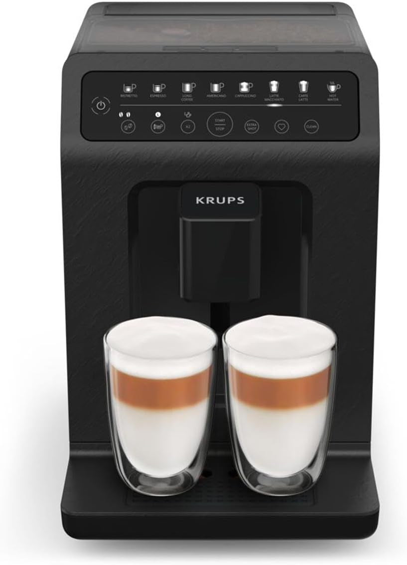 Krups EA897B Evidence ECOdesign automatische Espressomaschine, automatische Espresso- und Cappuccino-Funktion, Quattro Force-Technologie, One-Touch-Milchbecher, 8 Voreinstellungen, Milchsystem, 1450 W