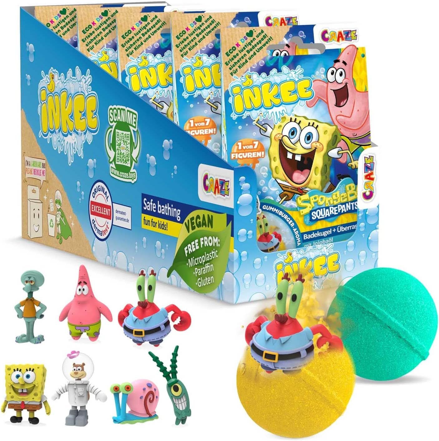 INKEE Spongebob Surprise Kinderbadebombe Spongebob Schwammkopf Sammlerstück 80 Gramm Naty Shop Set 5 Spongebob Surprise Badebomben