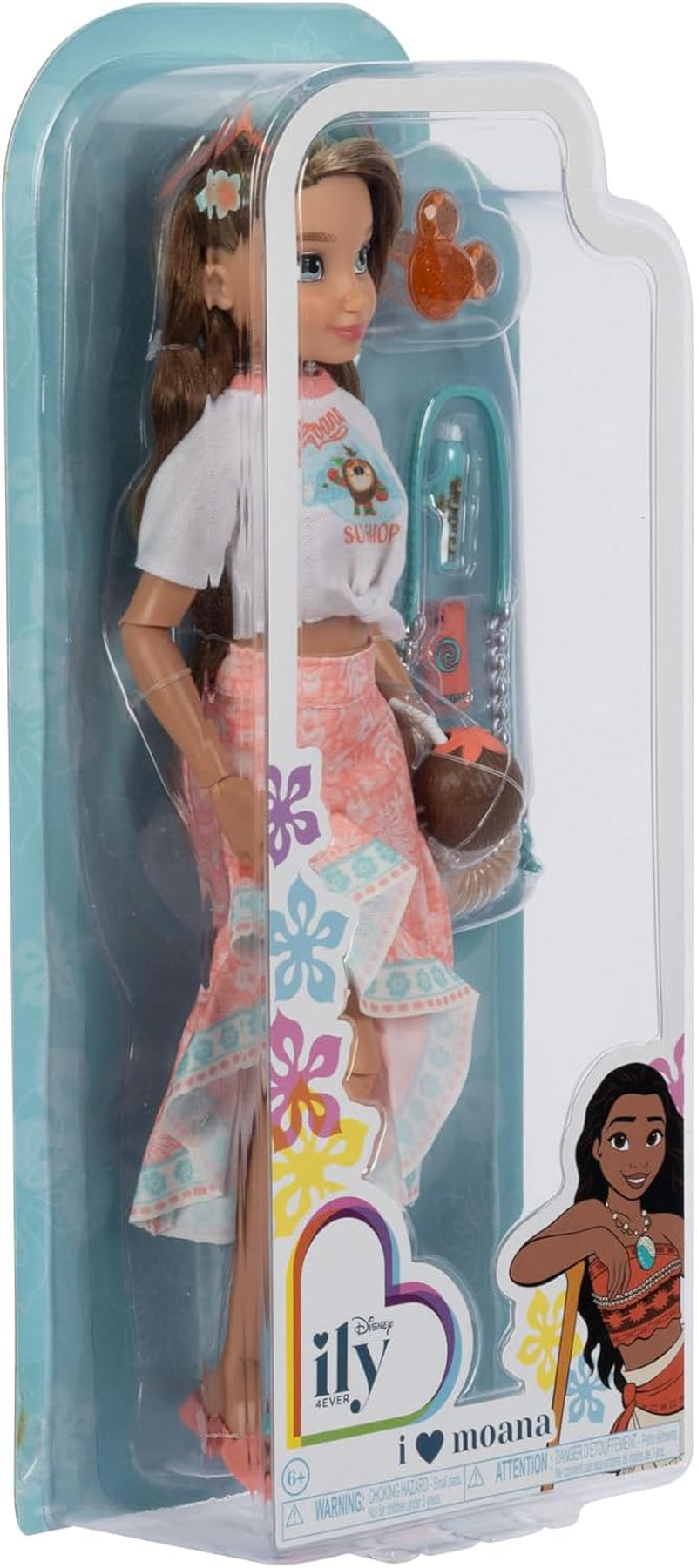 Vaiana-Puppe mit Zubehör, 29 cm, 13 Artikulationspunkte, offiziell lizenziert von Jakks Pacific. Komplett mit kombinierbaren Accessoires und einem funkelnden Mickey-Ring!