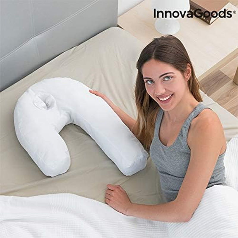 Innovagoods Ergonomisches U-förmiges Kissen für Seitenschläfer, ideal für die Schwangerschaft, fördert ruhiges Atmen, reduziert Schnarchen, Baumwolle und Polyester, weiß, 39 x 57 x 14 cm. Orthopädische Halskissen von Naty Shop