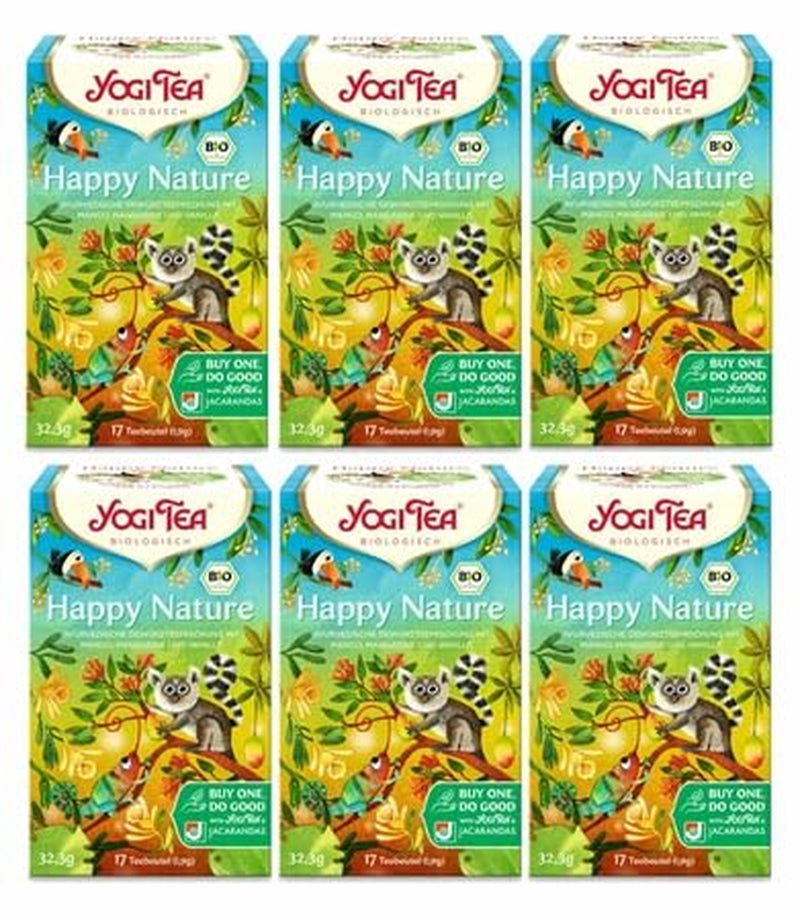Yogi Tea – Happy Nature, Kaufen Sie einen und tun Sie Gutes, Bio-Ayurvedischer Gewürz-Kräutertee, Mango, Mandarine, Vanillemischung, Yogi Tea 6er-Pack, 6 x 17 Teebeutel (insgesamt 102 Teebeutel)