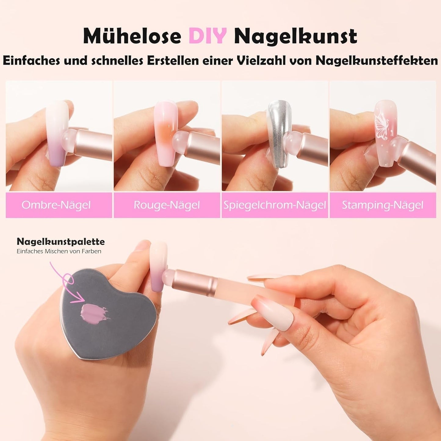 Aokitec 14 Stück Silikon Tool Nägel Pinsel Für Gel Naillack UV, Wiederwendbare Gel Pinsel Für UV Naillack Chrome Nail Powder, Nail Art Zubehör Für Ombre Blush Mirror Effekt, Nägel Selber Machen