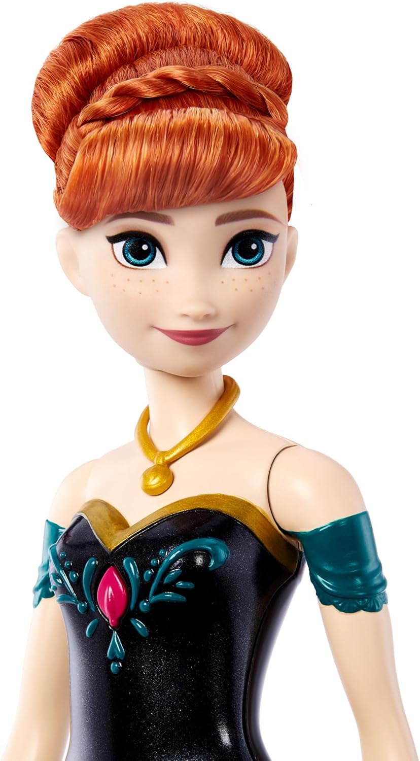 Mattel Toys Disney Frozen Anna Singende Modepuppe im ikonischen Outfit singt „Zum ersten Mal“ aus dem Disney-Film in Englisch, Französisch, Deutsch, Italienisch, JDL59