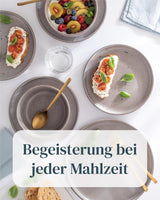 Steinzeug-Geschirrset für 12 Personen, 36-teilig, urbaner Stil, hohe Qualität, SEHR GUTER TEST, Steinzeug-Geschirrset – Schüssel- und Teller-Set – Tafelservice für 12 Personen, Pure Living-Geschirrsets in mattem Graubraun