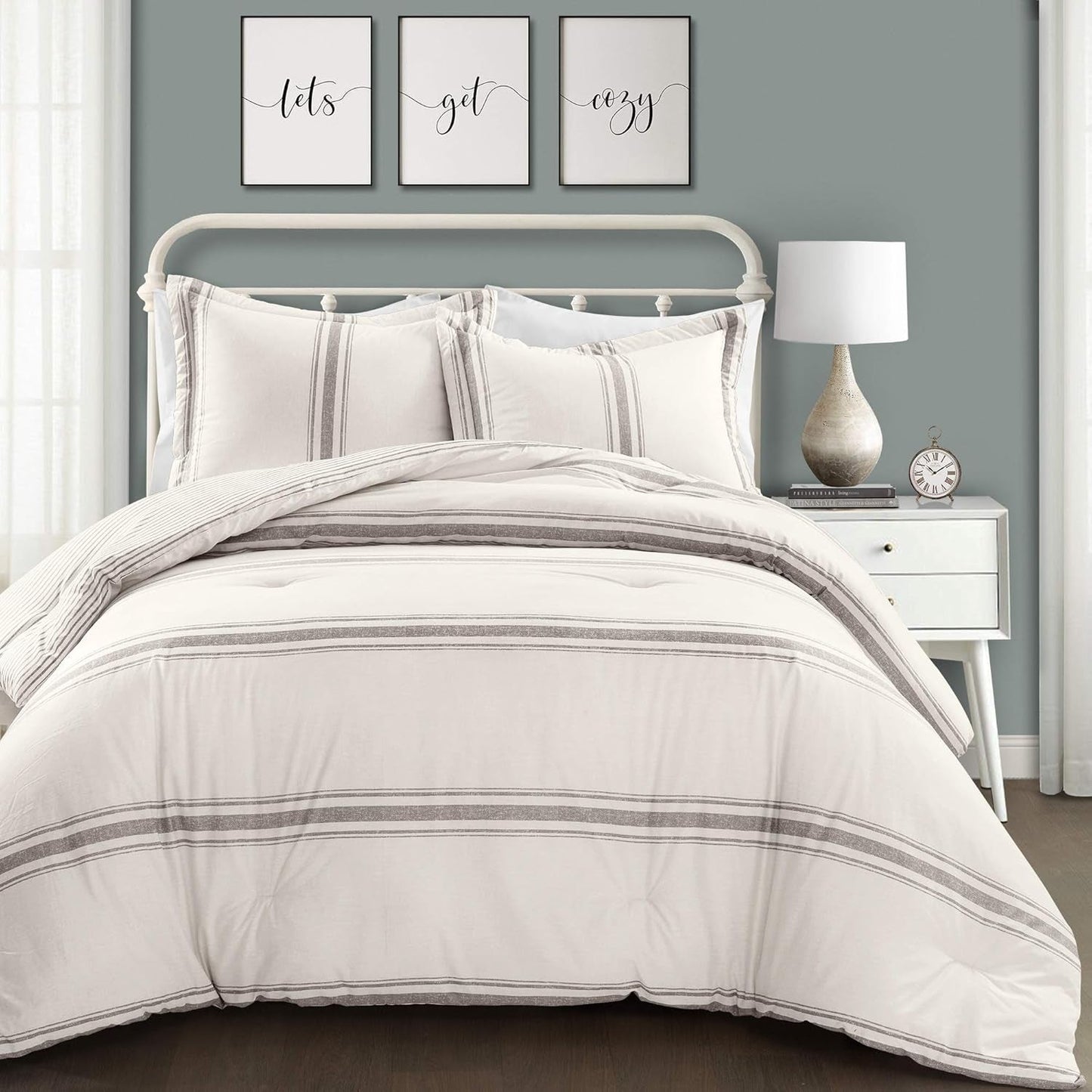 Gestreifter Farmhouse-Bettbezug von Lush Decor, Full/Queen, grau Naty Shop Bettdecken und Steppdecken Grey Full Queen