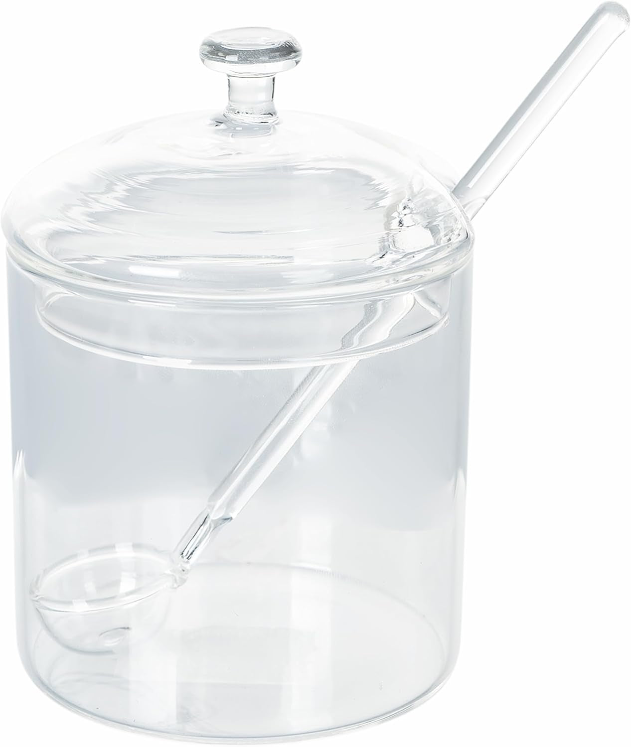 300 ml transparentes Borosilikatglas mit Deckel und Löffel „Good Morning“.