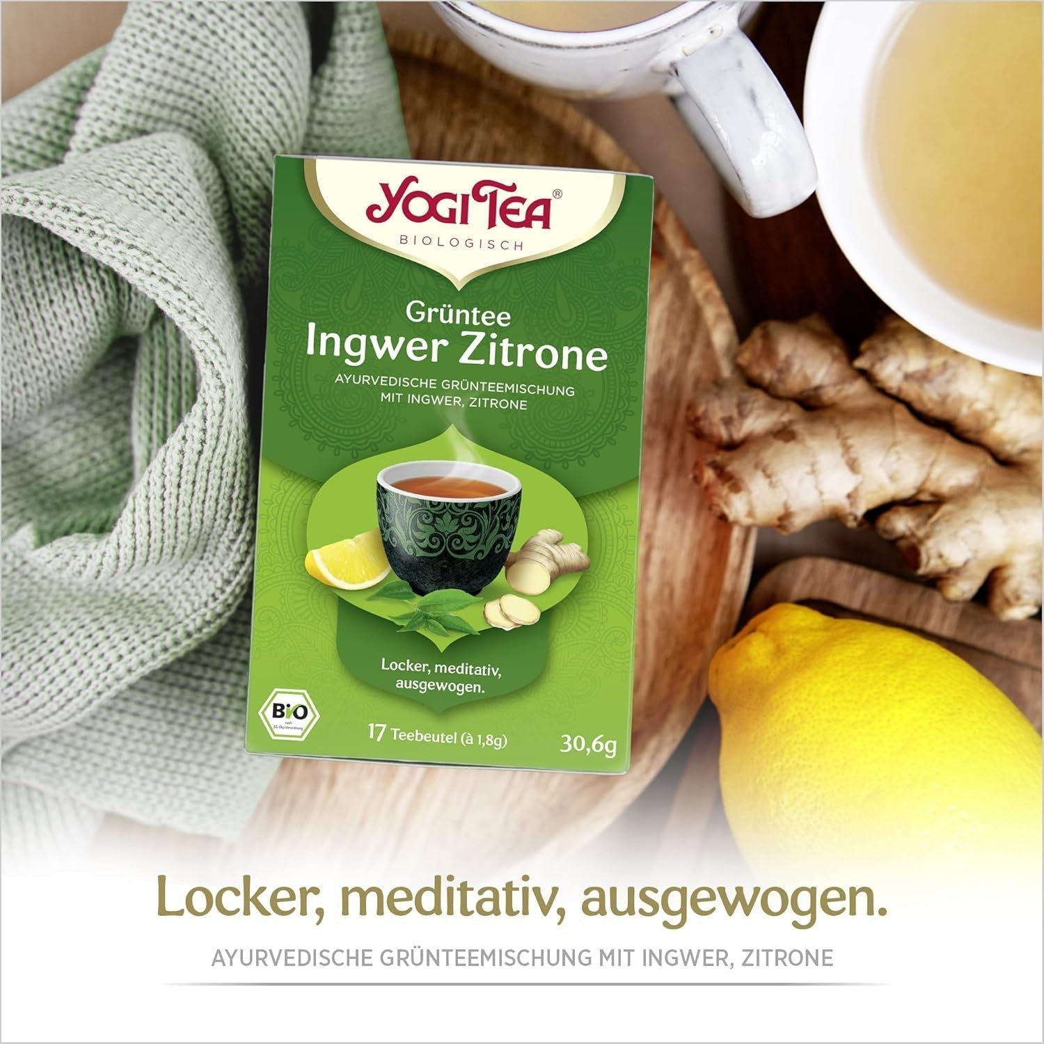 Yogi Tea – Grüner Tee mit Ingwer und Zitrone, Bio-Ayurvedischer Tee mit Gewürzen und Kräutern, Mischung aus grünem Tee, Ingwer und Zitrone, Yogi Tea 3er-Pack, 3 x 17 Teebeutel (insgesamt 51 Teebeutel), ideal als Geschenk