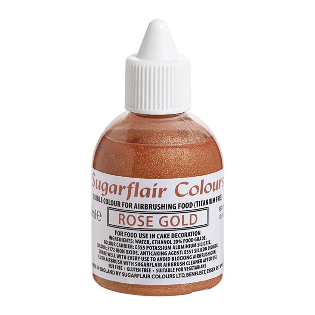 Sugarflair Roségoldene Lebensmittelfarbe – essbare flüssige Lebensmittelfarbe, Airbrush-Farbe für Kuchen, Muffins, Zuckerguss und Kuchendekorationen – 60 ml