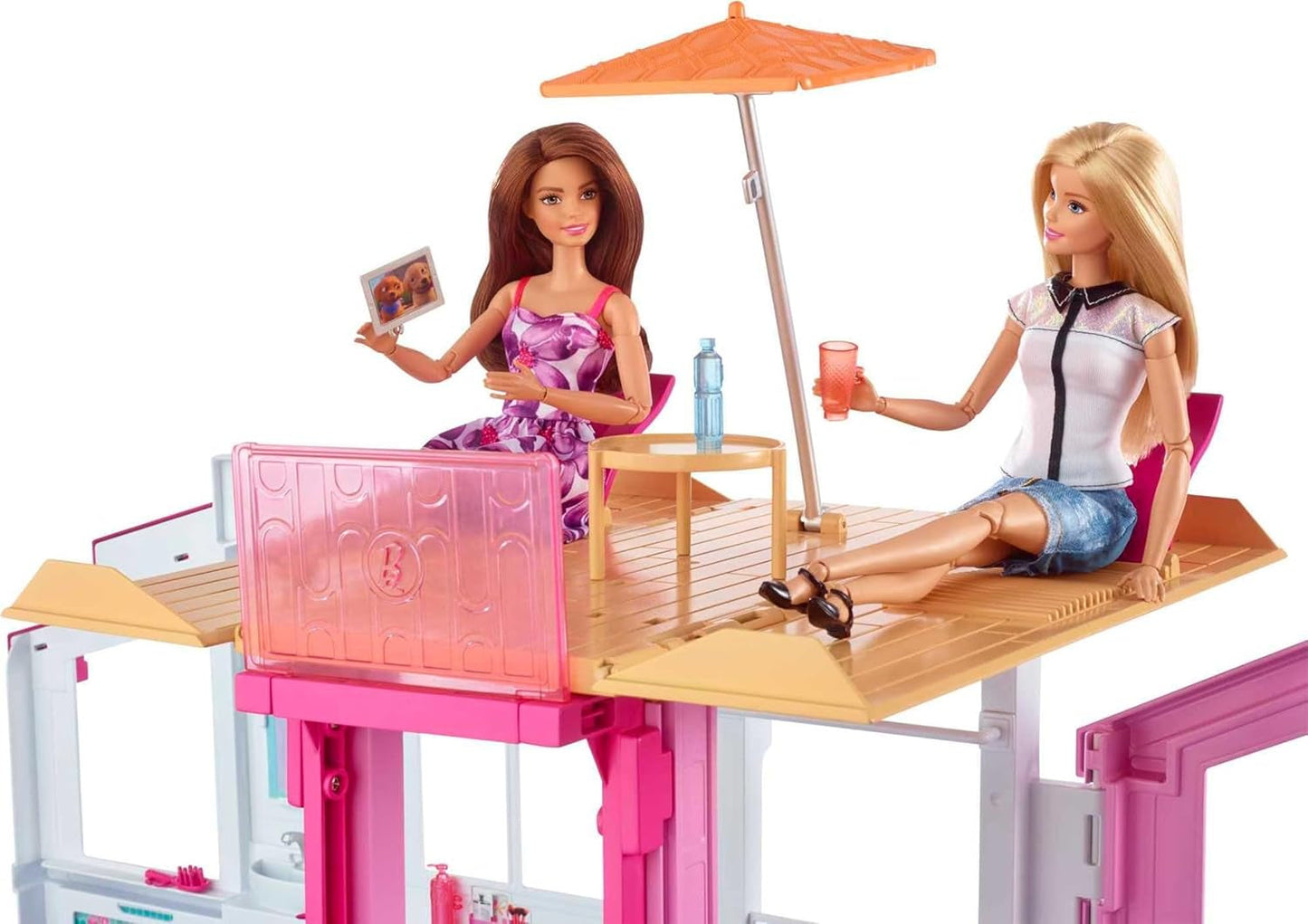 Barbie Dream House, 3-stöckiges Stadthaus mit 5 Zimmern, inklusive Zubehör wie Möbeln, faltbar und Aufbewahrung, Spielzeug für Kinder ab 3 Jahren, DLY32