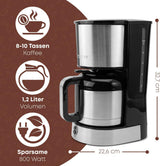 Clatronic® Kaffeemaschine mit Thermokaraffe für 8–10 Tassen Kaffee (ca. 1,2 l) | Filterkaffeemaschine aus Edelstahl | Doppelwandige Thermoskaraffe | Kein Temperaturverlust | Kaffeemaschine 800 W | KA 3805