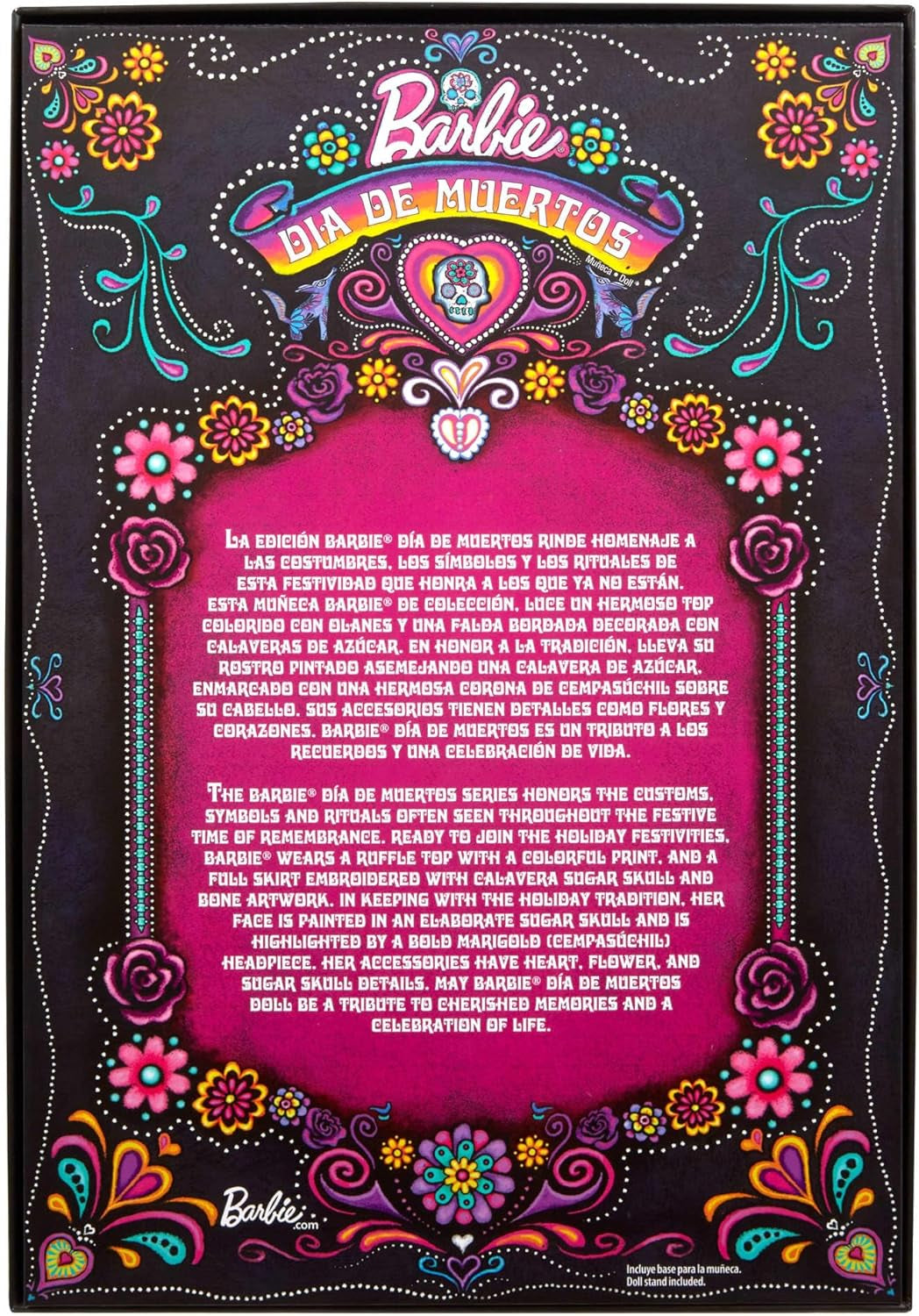 Barbie Signature-Puppe, Día De Muertos 2024 Sammelfigur in schwarzem Kleid und blauem Rüschenoberteil, gesticktem Aufdruck und farbenfrohen Accessoires, HRM72