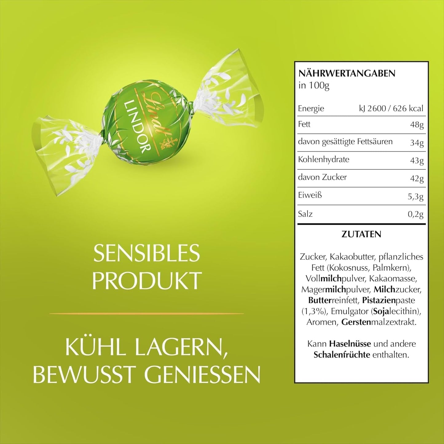 Lindt LINDOR Schokolade mit Pistazien | 1 kg wiederverschließbarer Beutel | ca. 80 Milchschokoladenkugeln mit zartschmelzender Pistaziencremefüllung | Großpackung, Pralinengeschenk