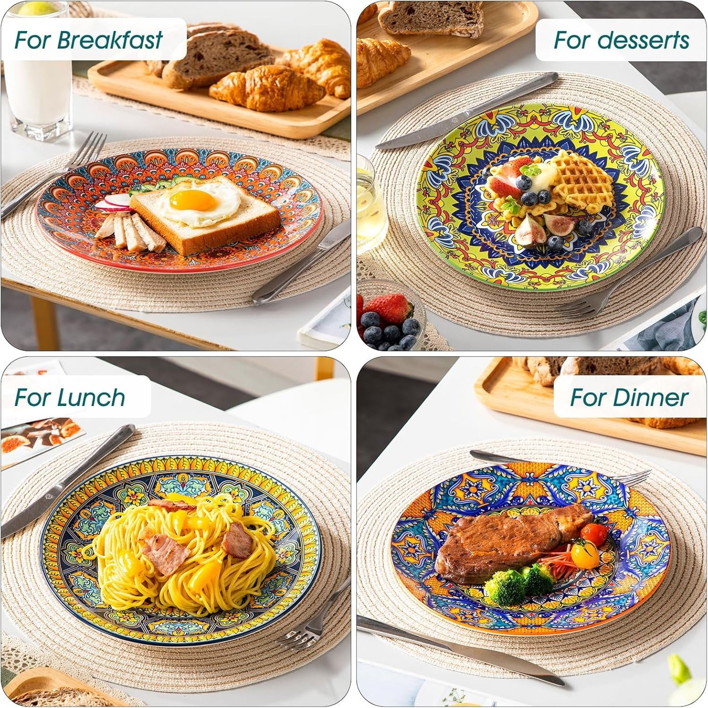 Speiseteller-Set für 6 Personen, vancasso KRVI Teller-Set für 6 Personen, Teller-Set Ø 27 cm, spülmaschinen- und mikrowellengeeignet, Pastateller, Frühstücksteller, Kuchenteller