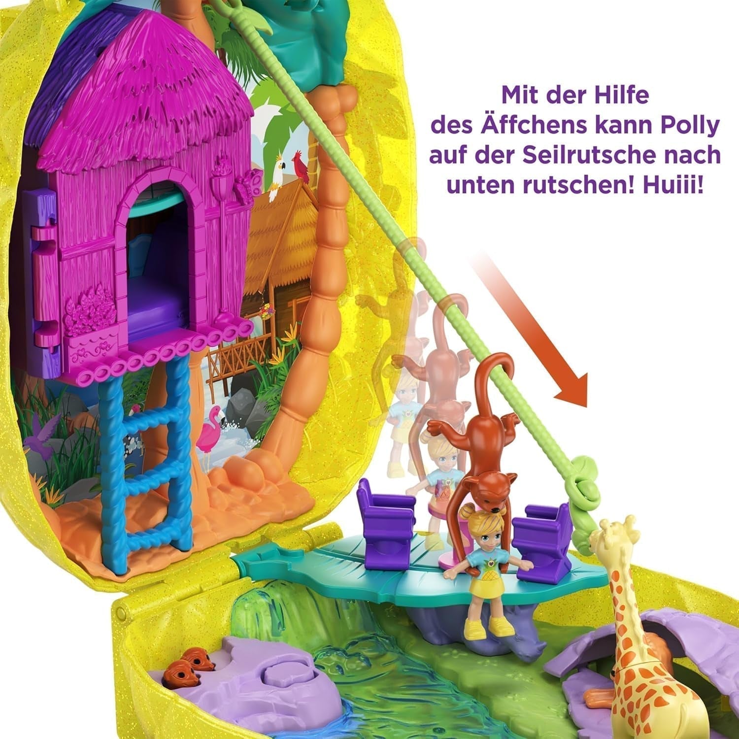 Polly Pocket GKJ64 – Tragbare Ananas-Taschenbox mit 8 lustigen Funktionen, Polly- und Purple-Puppen, 2 Zubehörteilen und Aufkleberbogen; Spielzeug für Kinder ab 4 Jahren Papusi Naty Shop