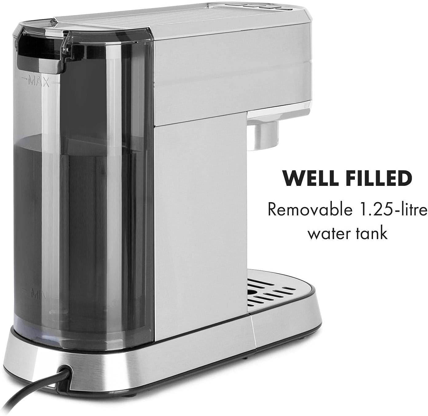 Klarstein Futura Espressomaschine, tragbare Filter-Espressomaschine, 1450 W, 20 bar, Barista-Qualität, Doppeldüse, Flow Stop, tragbare Filter-Espressomaschine, Milchaufschäumfunktion, Silber