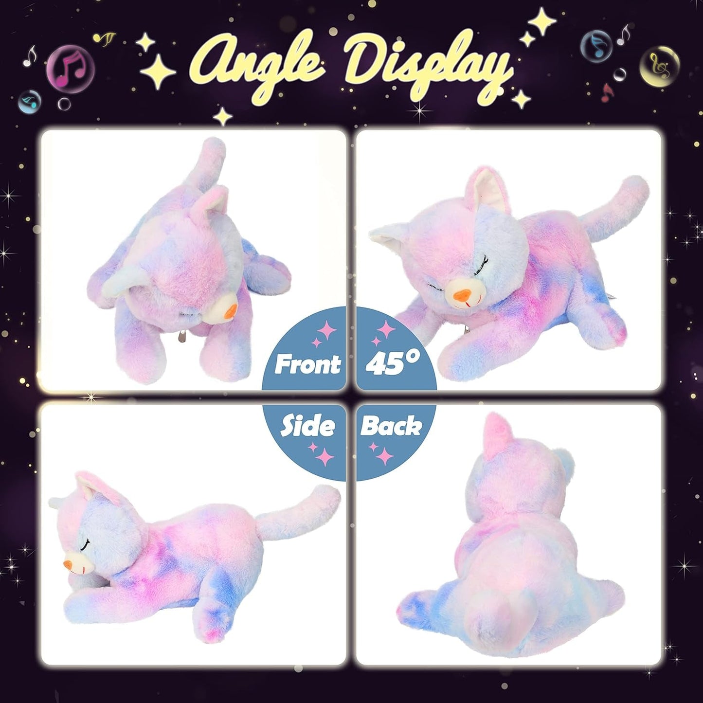 LED-Musik-Plüschkatze, leichtes singendes Spielzeug, Katzenmutter mit 3 Kätzchen im Bauch, animiertes Schlaflied, beruhigendes Spielzeug für Mütter, Kinder, kleine Mädchen, Regenbogen, 45 cm