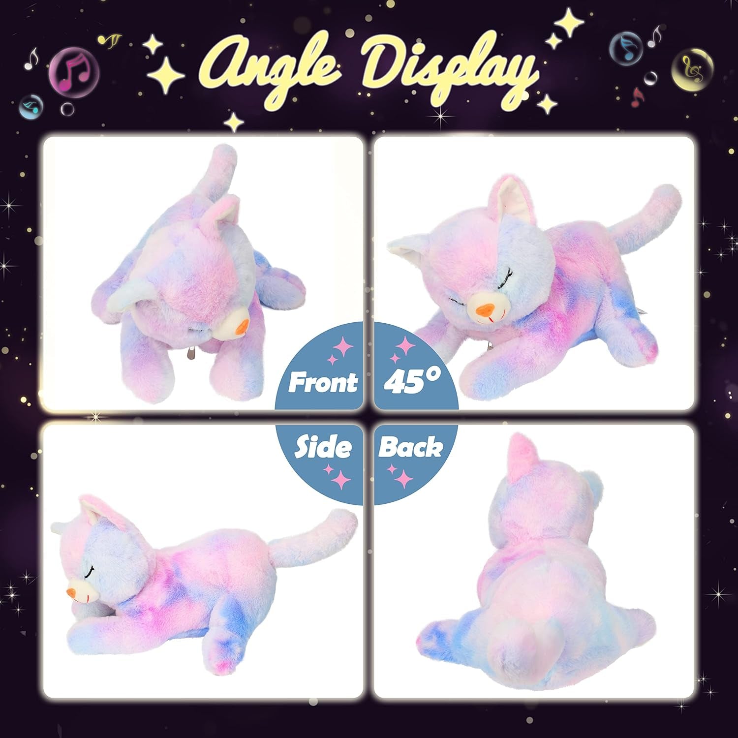 LED-Musik-Plüschkatze, leichtes singendes Spielzeug, Katzenmutter mit 3 Kätzchen im Bauch, animiertes Schlaflied, beruhigendes Spielzeug für Mütter, Kinder, kleine Mädchen, Regenbogen, 45 cm