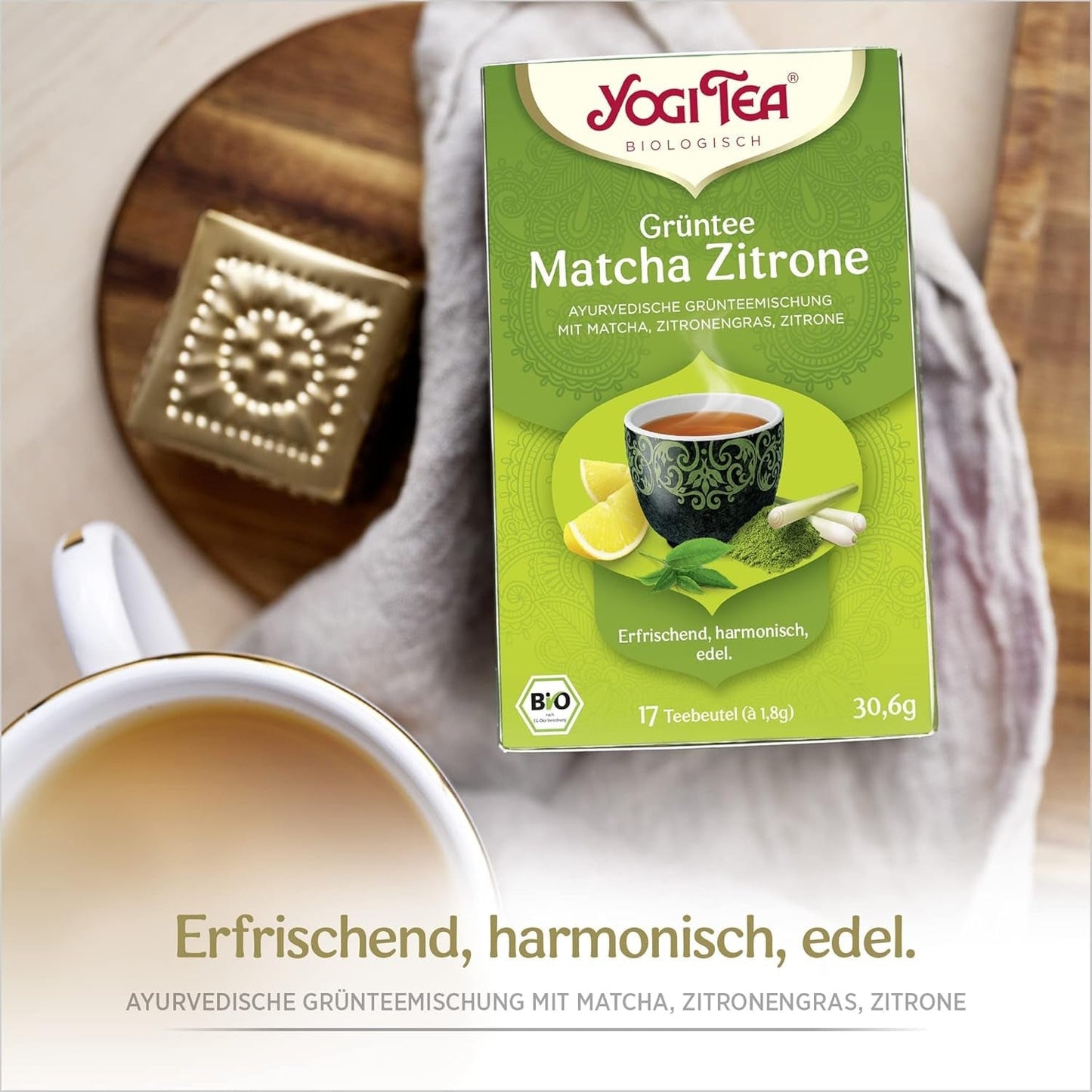 Yogi Tea – Matcha-Grüntee mit Zitrone, ayurvedischer Bio-Kräutertee, Grünteemischung, Matcha, Zitronengras und Limette, Yogi-Tee 6er-Pack, 6 x 17 Teebeutel (insgesamt 102 Teebeutel)