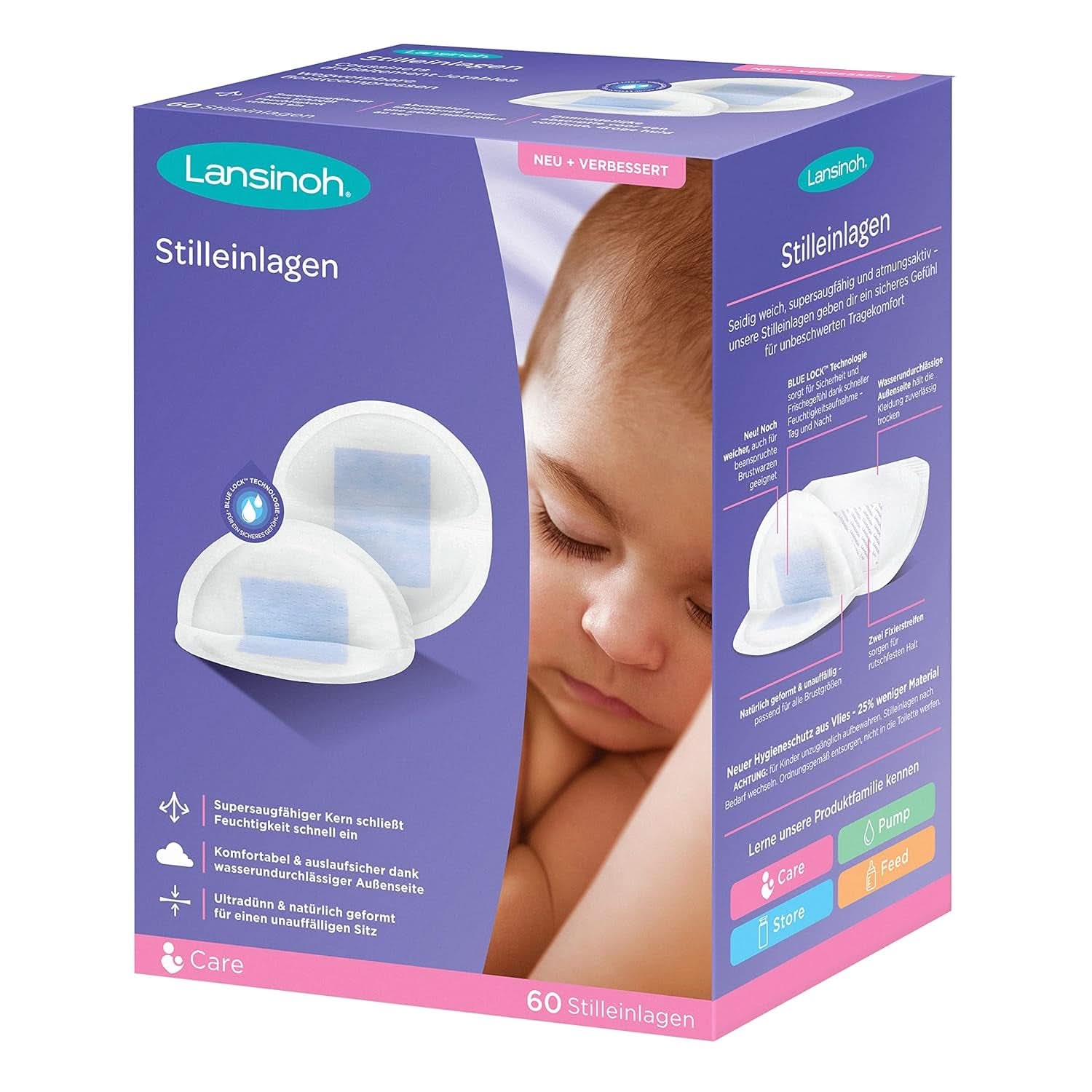 Lansinoh Stilleinlagen Blue Lock, 60 Stück Lebensmittel- und Stillzubehör Bebe Naty Shop