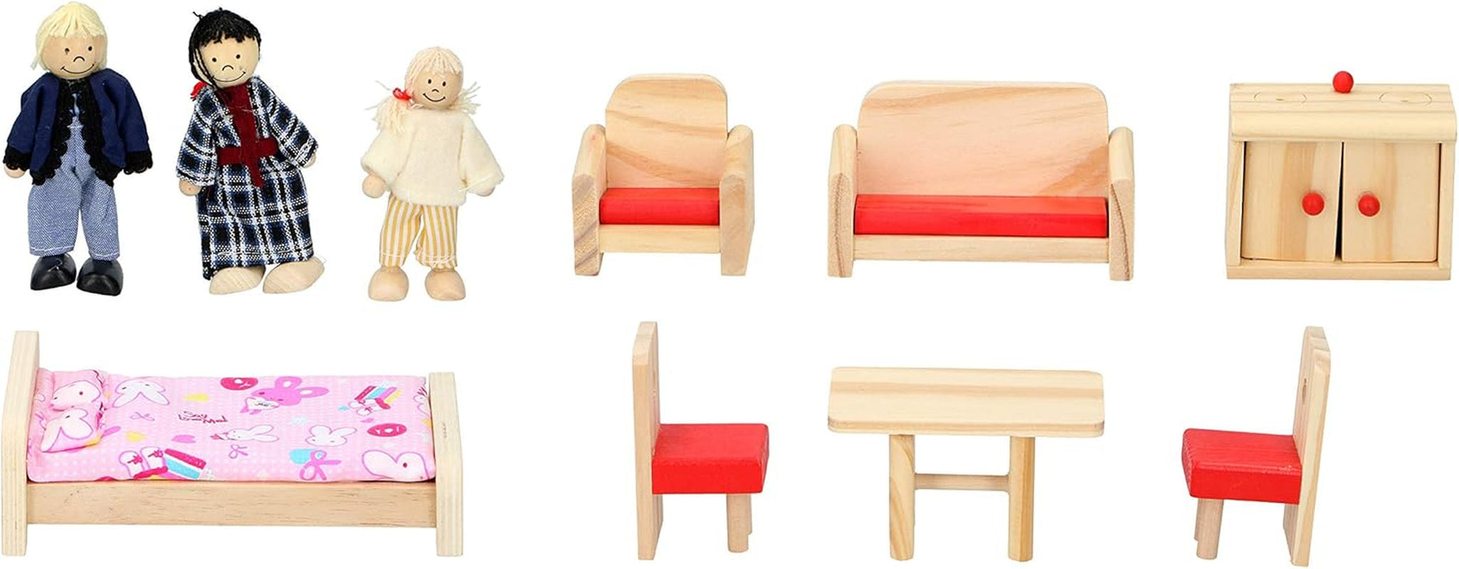 Marionetten-Holzspielzeug – Puppenhaus aus Holz mit Möbeln und Puppen – 11 Stück Puppenhäuser Naty Shop