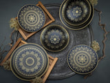CreaTable, 23588, Serie MANDALA GOLD – Schwarz, 12-teiliges Geschirrset, Tellerset aus Porzellan, spülmaschinen- und mikrowellenfest, hochwertige Herstellung