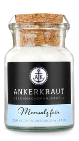 Ankerkraut Meersalz fein, reines Salz zum Kochen und Würzen, 170g im Korkenglas