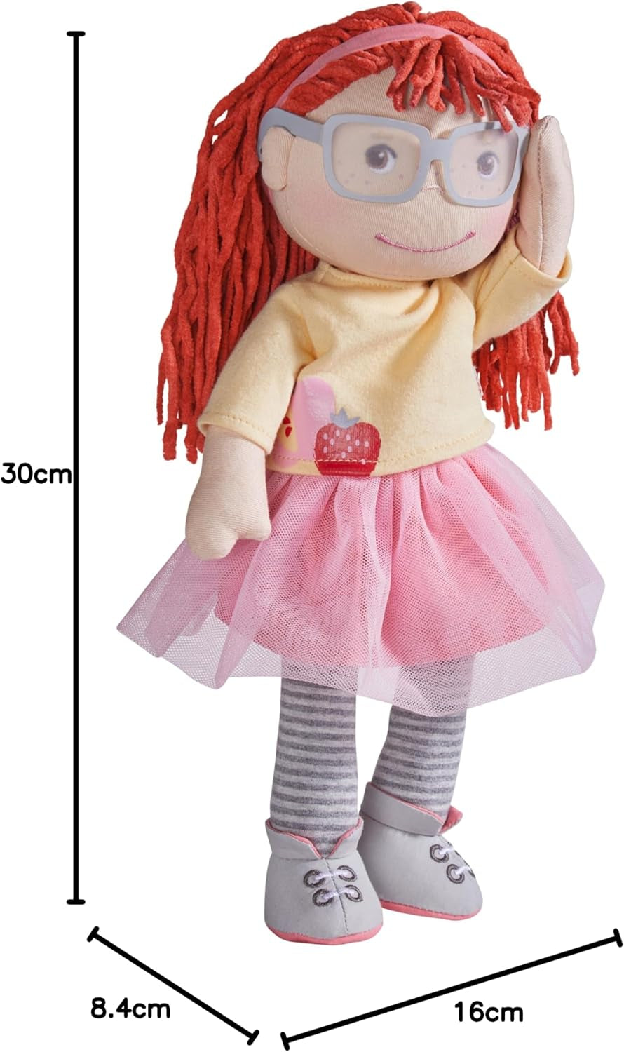 HABA AVA Puppe, 30 cm große Puppe mit Brille, weiche Puppe für Kinder ab 18 Monaten
