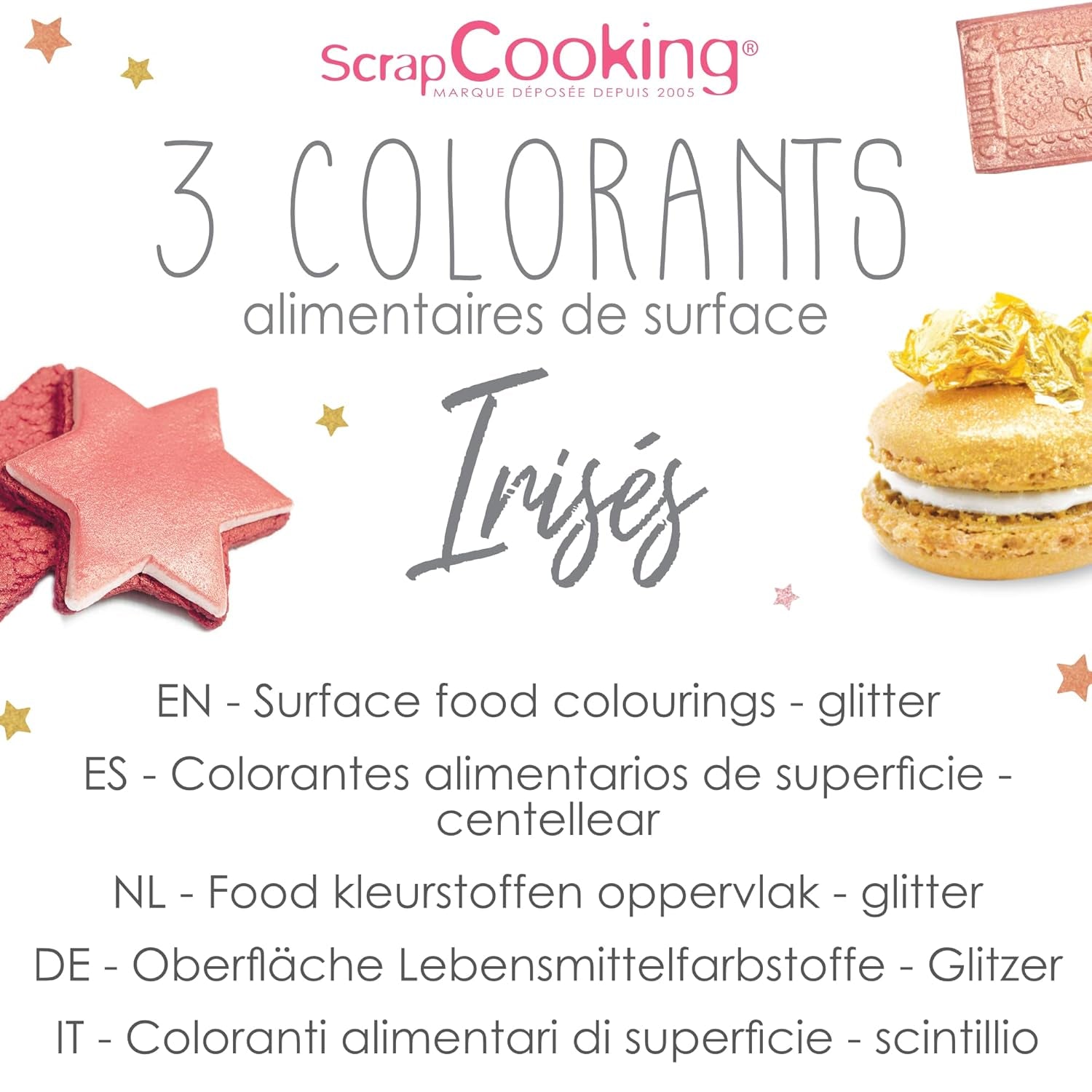 Scrapcooking – Set mit 3 metallischen Lebensmittelfarben – Lebensmittelfarbe: Gold, Roségold und Rubin – essbare Lebensmittelfarbe zum Backen, Kuchen, Kekse, Kuchen, Schokolade – 4019