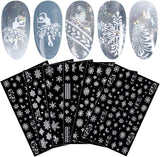 JMEOWIO Nagelsticker Weihnachten Weiß Glitter 8 Blatt Nail Art Sticker Selbstklebend Nagelaufkleber Schneeflocke Winter Urlaub Dekoration Nageldesign Zubehör