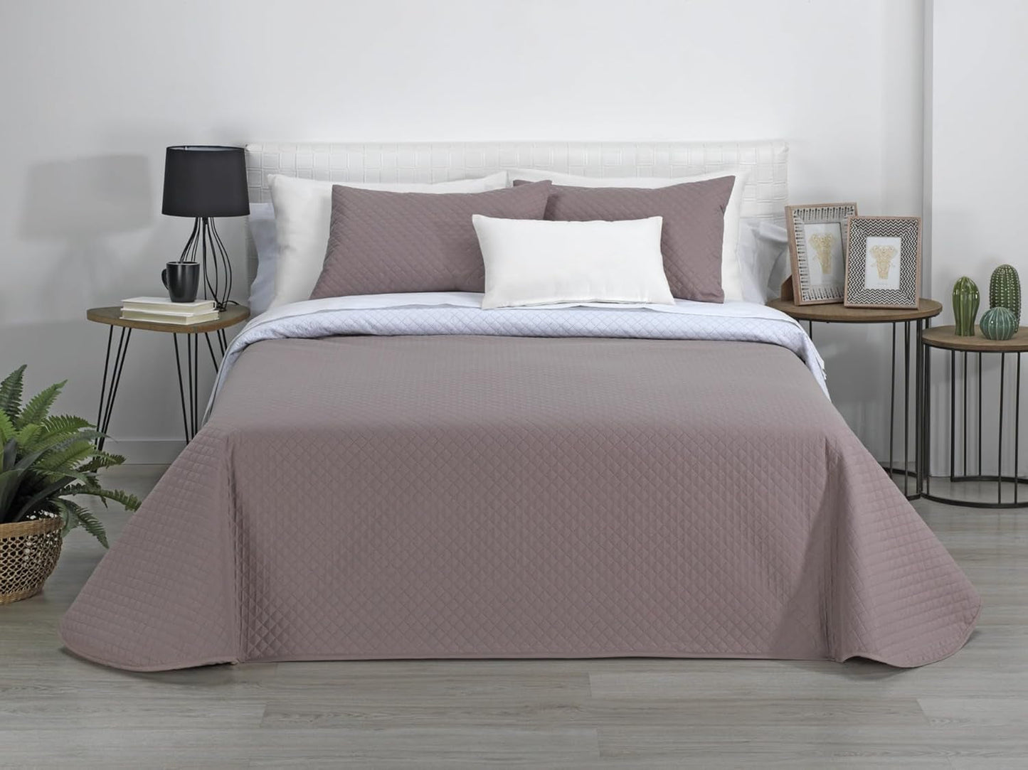 Estoralis | AVA | Wende-Boutique-Steppdecke | Für alle Jahreszeiten | Farbe - Weiß/Taupe | Für 140/150/160 cm breite Betten. Bett. (250 x 270 cm. Ancho X Alto) | Steppdecke Quilts und Quilts Naty Shop Standardtitel