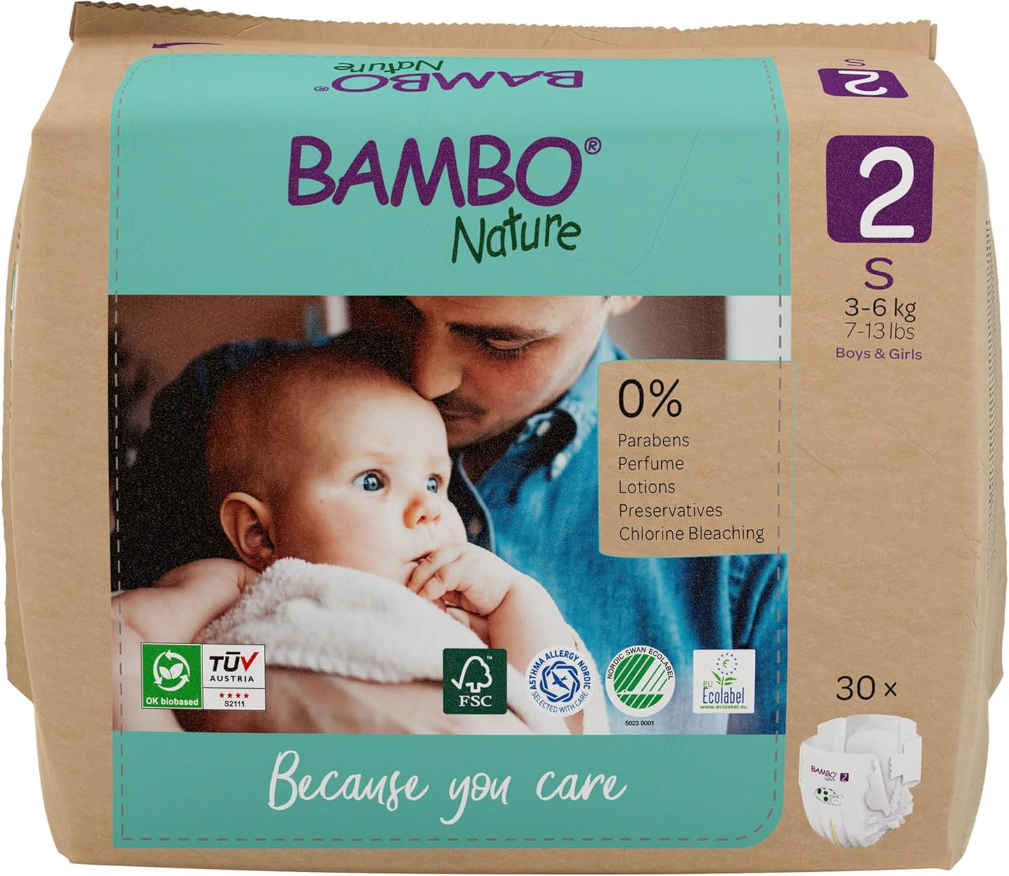 Bambo Nature Babywindeln, Größe 1 (2–4 kg), 132 Stück Monatsbox | Premium-Windeln mit verbessertem Auslaufschutz | Ultimativer Komfort und Freiheit für Neugeborene | Dermatologisch getestete Windeln