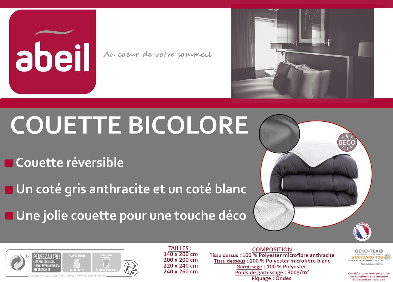 Abeil Steppdecke, zweifarbig, 220 x 240 cm, weiß und grau Steppdecken und Steppdecken Naty Shop