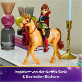 Unicorn Academy Cinder das Einhorn – 28 cm großes, originales Valentina-Einhorn aus der Netflix-Serie, mit echter Mähne und Schweif, abnehmbarem Zaumzeug, Sattel und Bürste, für Kinder ab 4 Jahren