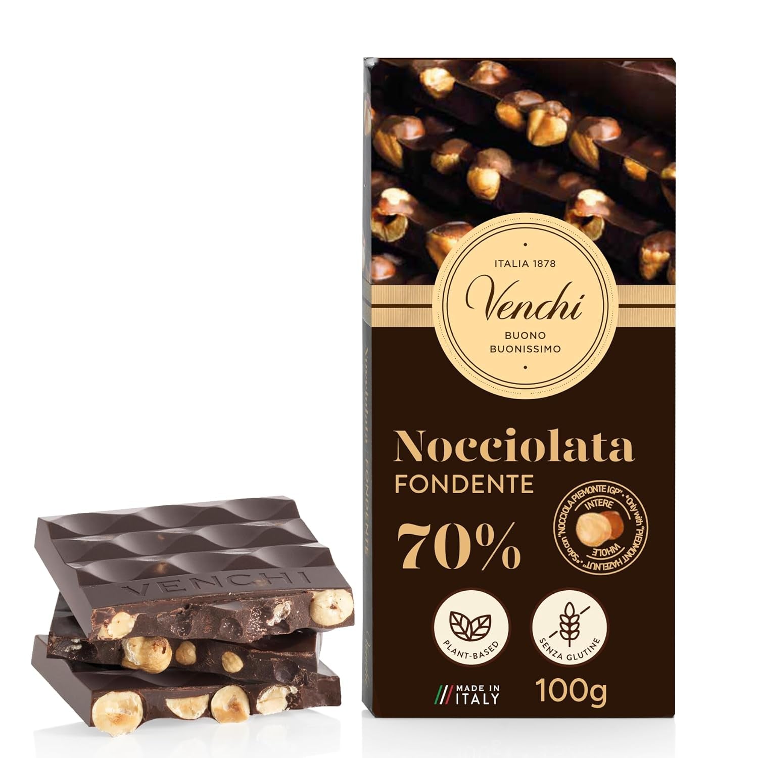 Venchi – Gesalzener Haselnussriegel, gesalzene Haselnüsse, Mandeln und Pistazien, 95 g, mit „Piemont-Haselnüssen“, glutenfrei, ohne künstliche Farbstoffe und ohne Konservierungsstoffe