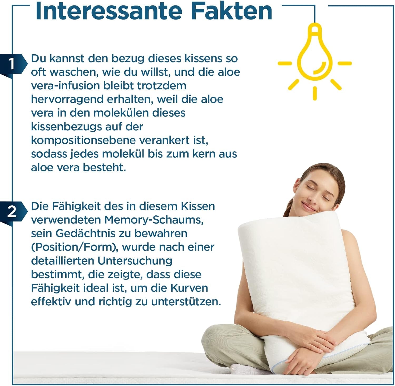ORTHOVERSE Orthopädisches Kissen – Nackenstützkissen, Schlafkissen, Kopfkissen, Memory-Schaum-Kissen, Kopfkissen, Nackenschmerzkissen – höhenverstellbar, Aloe Vera-Bezug, medizinisches Hilfsmittel Naty Shop Cervical Orthopedic Pillows