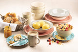 MÄSER Bel Tempo II Teller-Set für 6 Personen im modernen Vintage Look, 12-teiliges Tafelservice, handbemalt, Türkis, Steingut, 27 Zentimeter